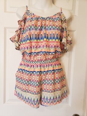Colorful Geometric Cold-Shoulder Romper Size Small